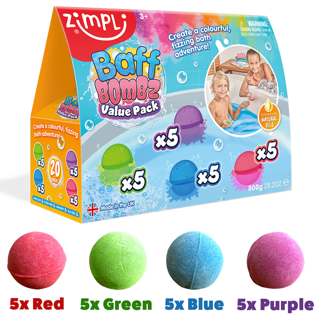ZIMPLI BAFF BOMBZ ROUND - 20 BATH VALUE PACK - 4 COUNT CASE (RRP £13.99)