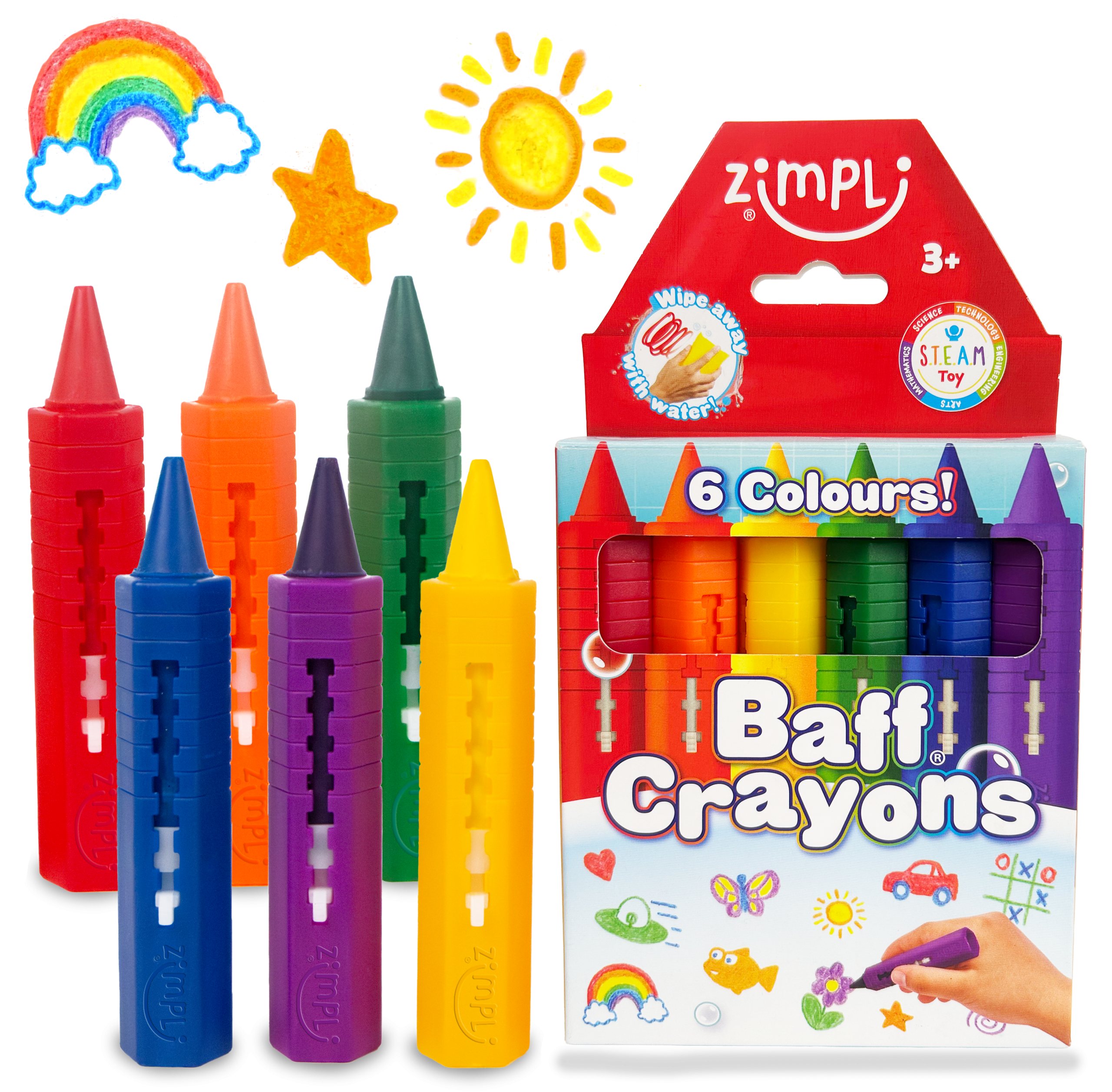 ZIMPLI BAFF CRAYONS - 6 PACK - 16 COUNT INNER (RRP £4.99)