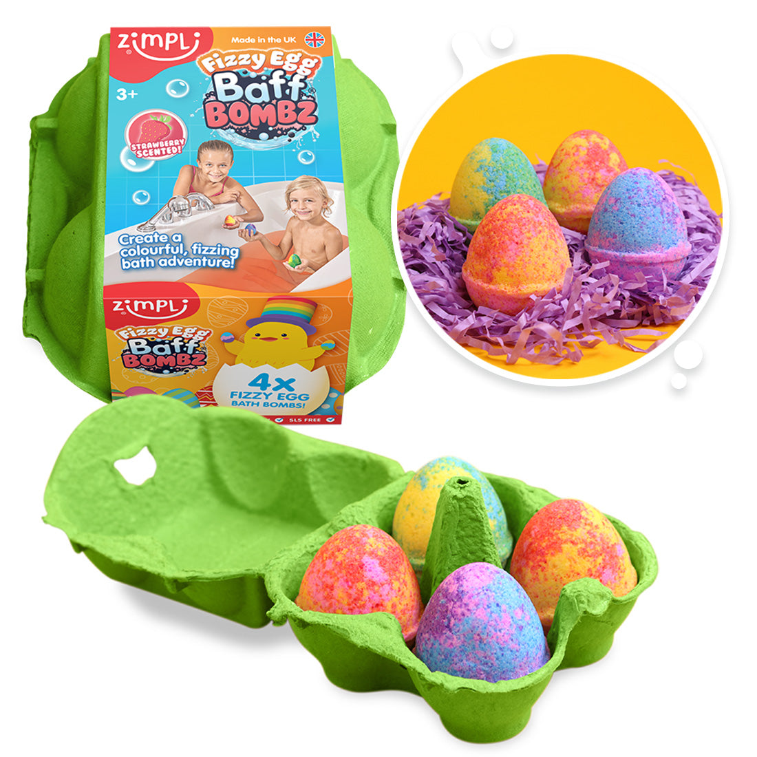 ZIMPLI FIZZY EGG BAFF BOMBZ - 4 PACK - 18 COUNT CASE (RRP £5.99)