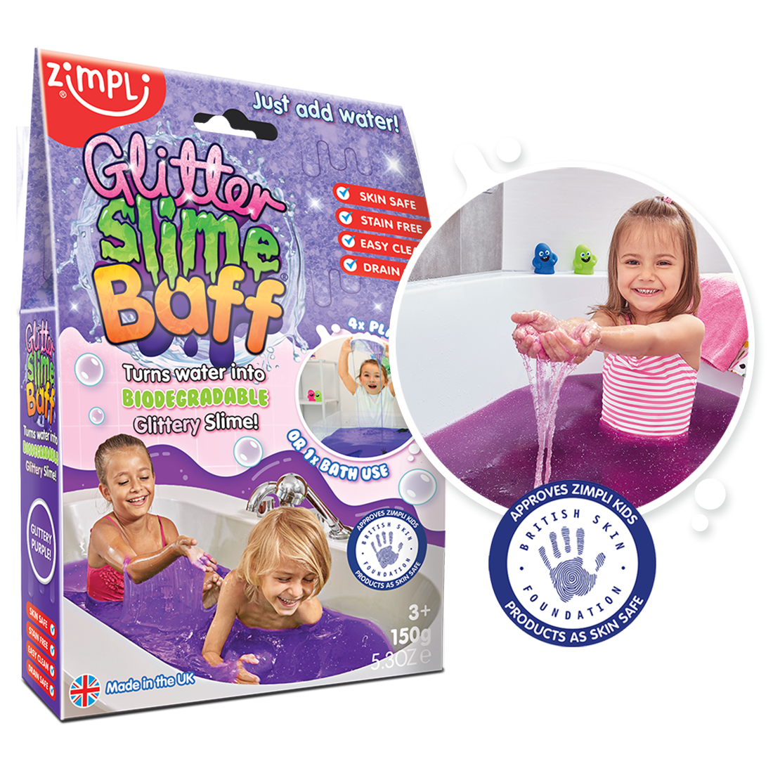 ZIMPLI GLITTER SLIME BAFF - MIXED COLOURS - PINK & PURPLE - 10 COUNT CDU (RRP £4.99) - Image 2