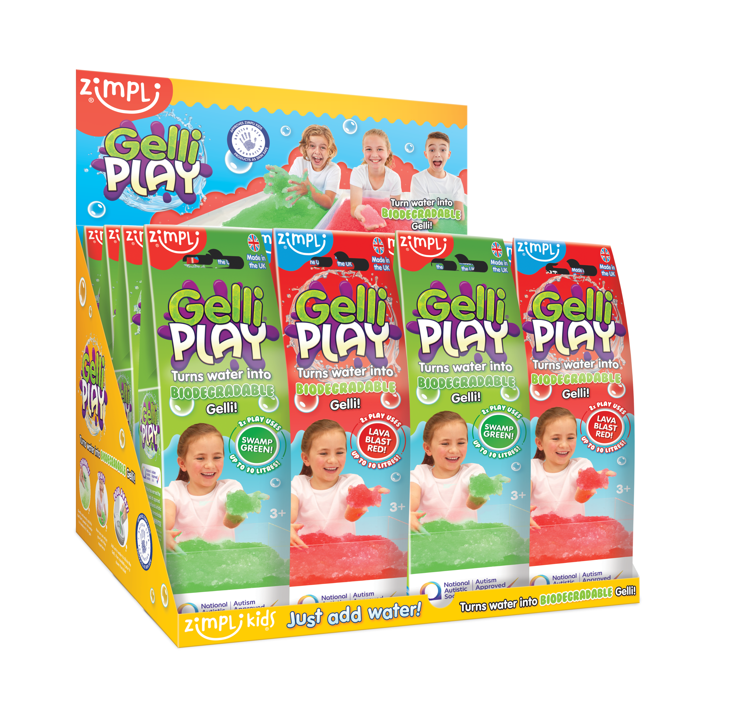 ZIMPLI GELLI PLAY 50G - MIXED COLOURS - RED & GREEN - 16 COUNT CDU (RRP £2.99)