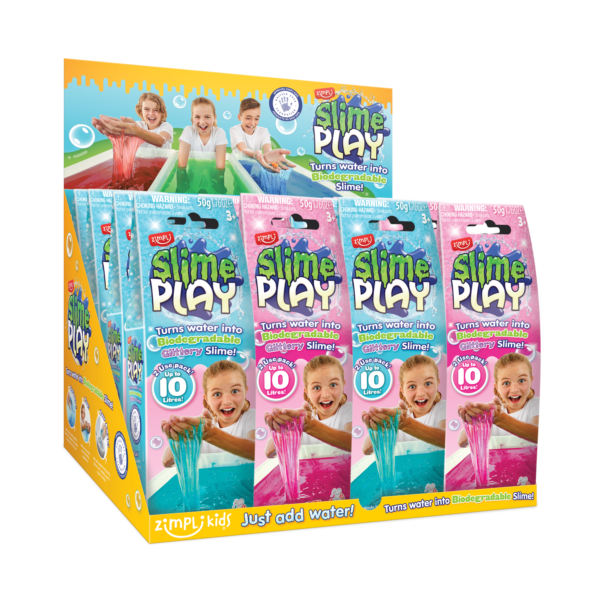 ZIMPLI GLITTER SLIME PLAY 50G - MIXED PINK & AQUA - 16 COUNT CDU (RRP £2.99)