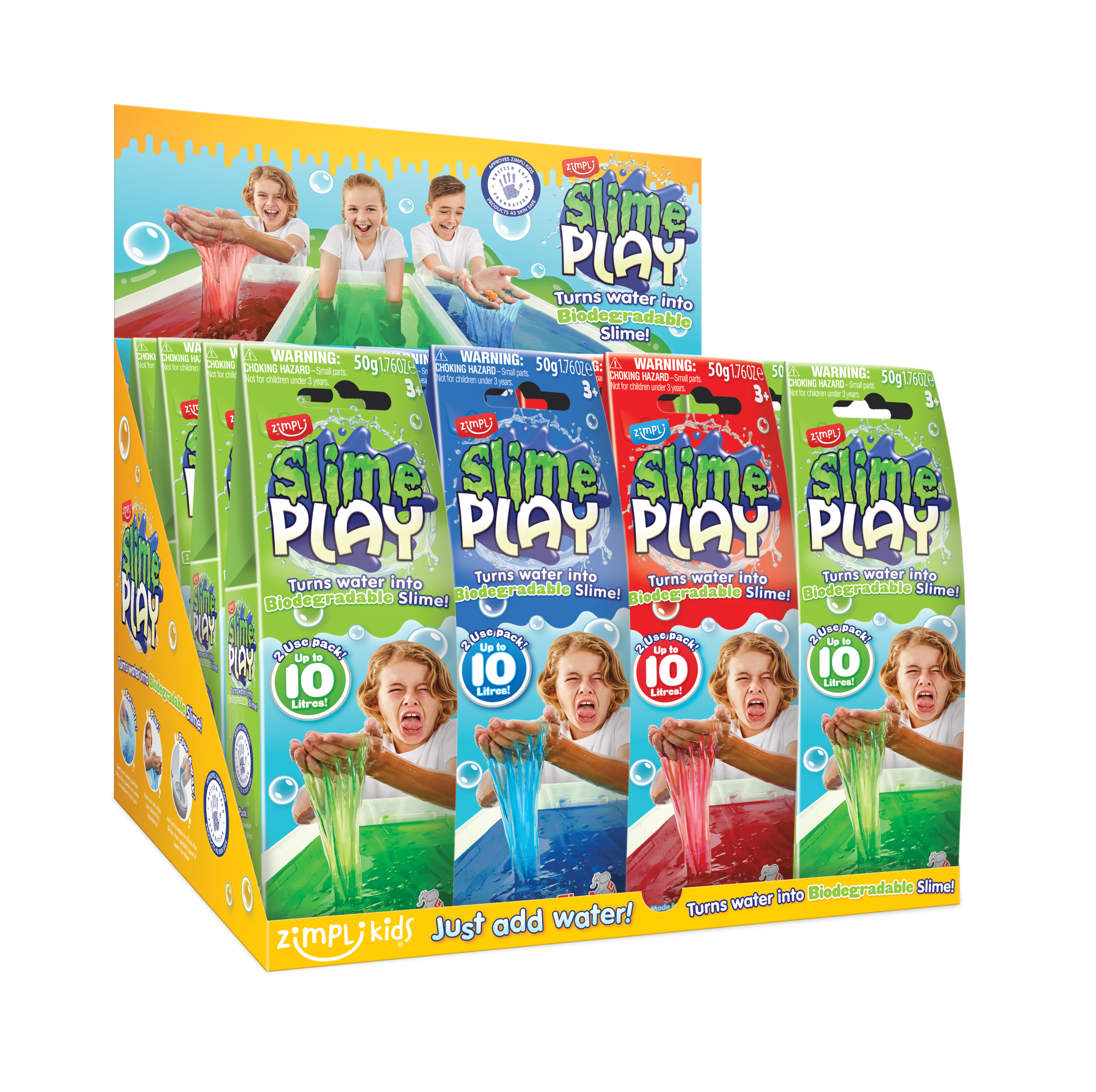 ZIMPLI SLIME PLAY 50G - MIXED COLOURS - RED, BLUE & GREEN - 16 COUNT CDU (RRP £2.99)
