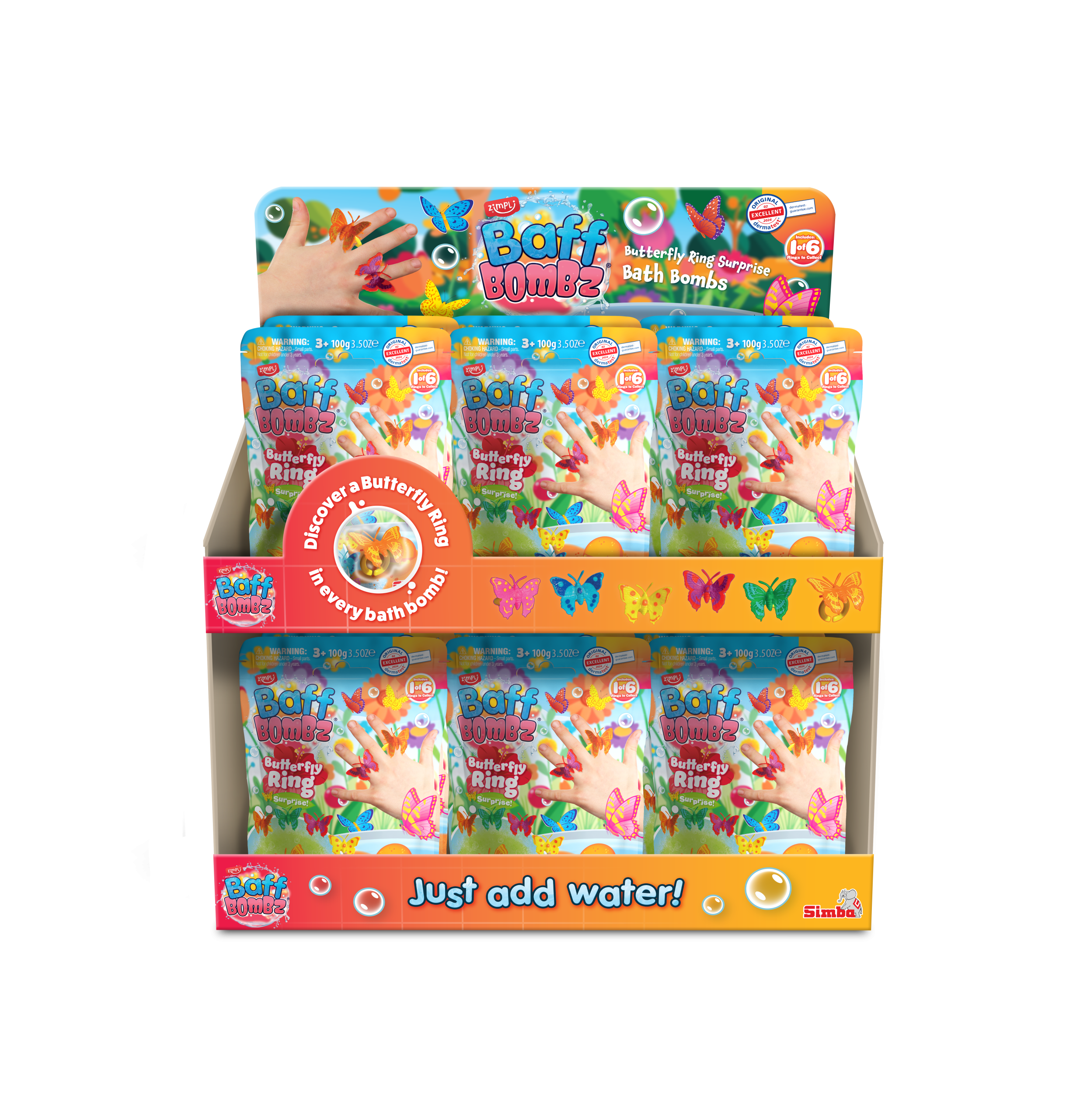 ZIMPLI BAFF BOMBZ – BUTTERFLY RING SURPRISE! – 24 COUNT CDU (RRP £4.99)