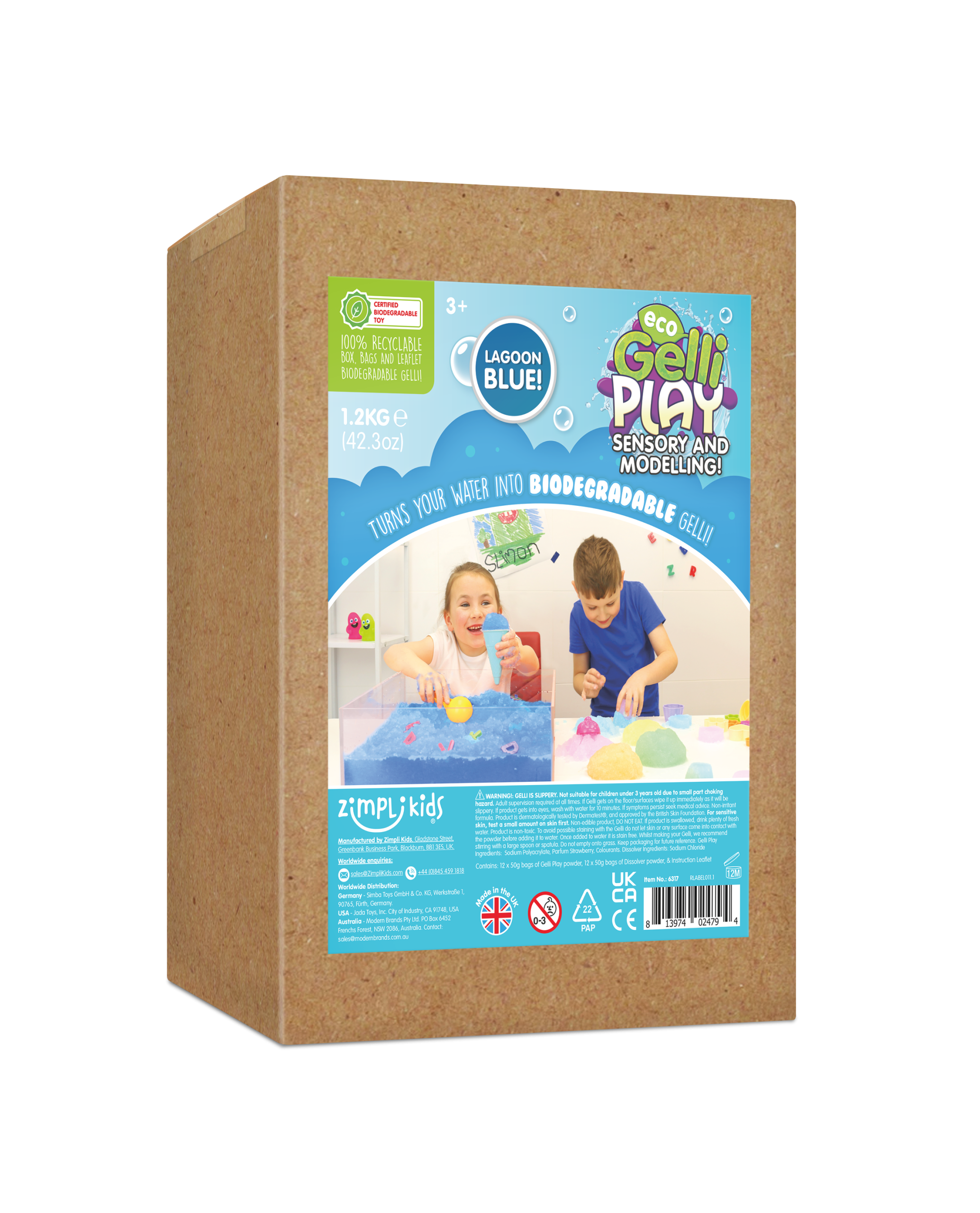ZIMPLI GELLI PLAY - SENSORY & MODELLING FUN - BLUE - 1.2KG - 6 COUNT OUTER (RRP £19.99)