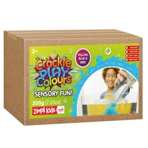 CRACKLE PLAY COLOURS - SENSORY FUN - MIXED COLOURS (RED, YELLOW & BLUE) - 200G 12 COUNT CASE (RRP £12.99)