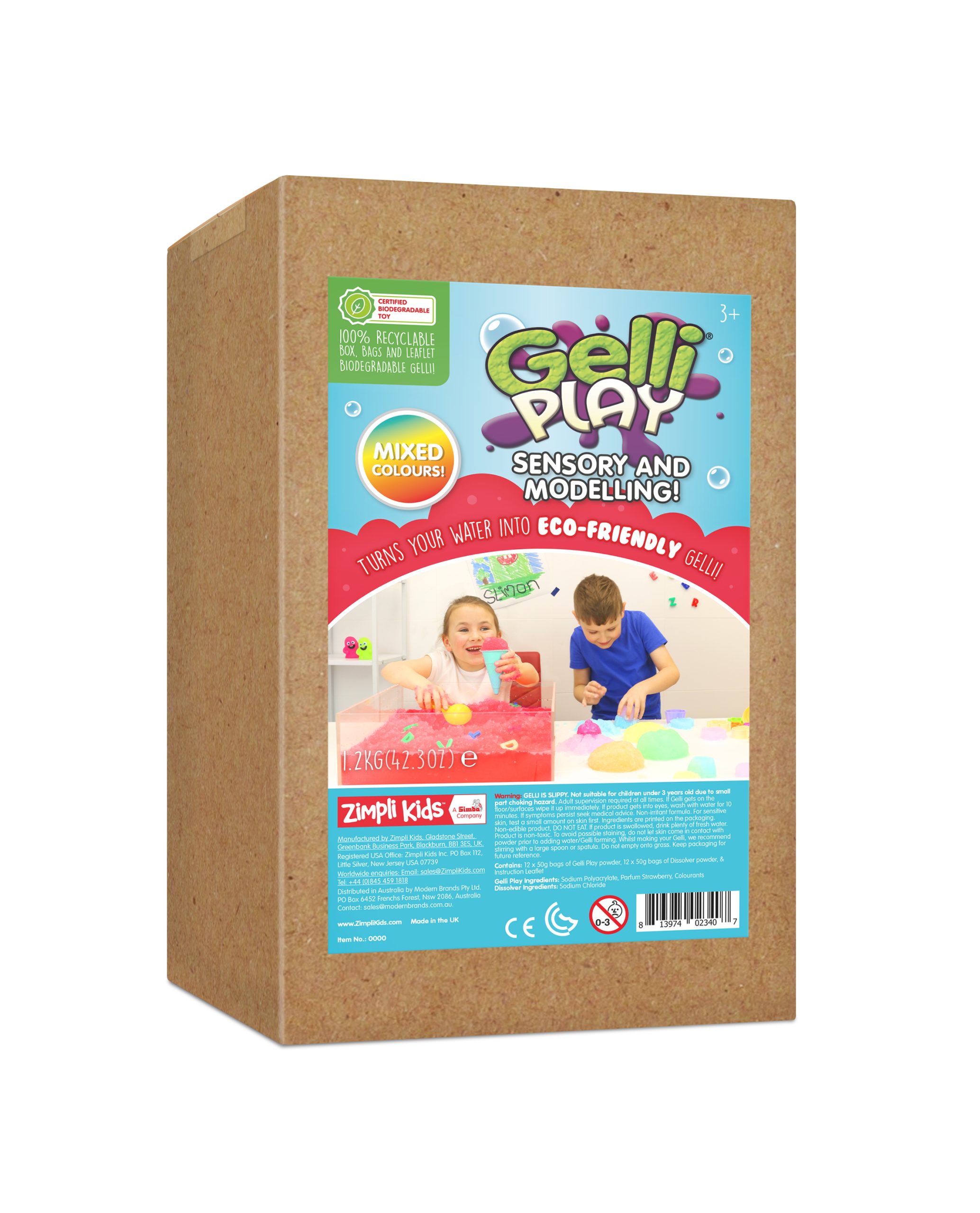 GELLI PLAY - SENSORY & MODELLING FUN - MIXED COLOURS (RED, ORANGE, AQUA & YELLOW) - 1.2KG - 6 COUNT CASE (RRP £19.99)