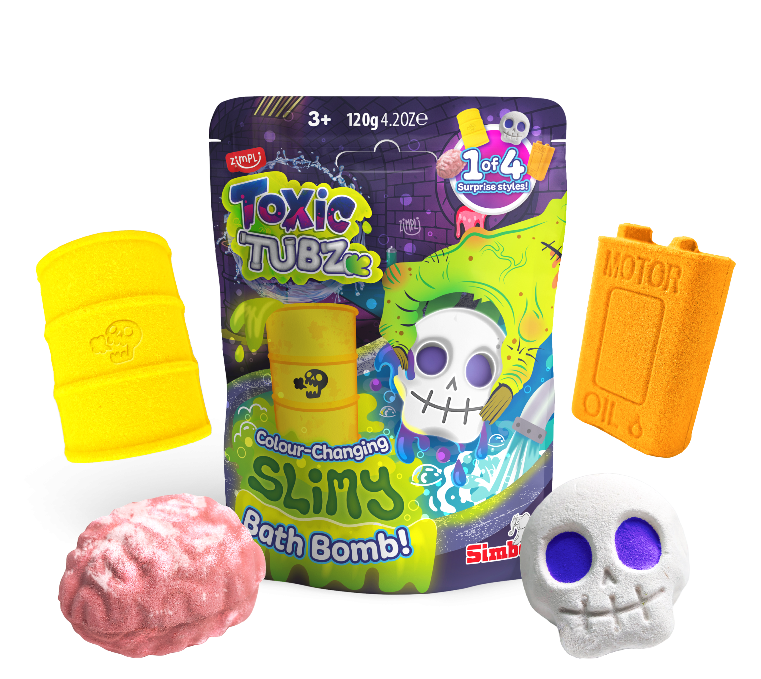 ZIMPLI TOXIC TUBZ - SLIMY BAFF BOMBZ - 120g - 24 COUNT CASE (RRP £4.99)